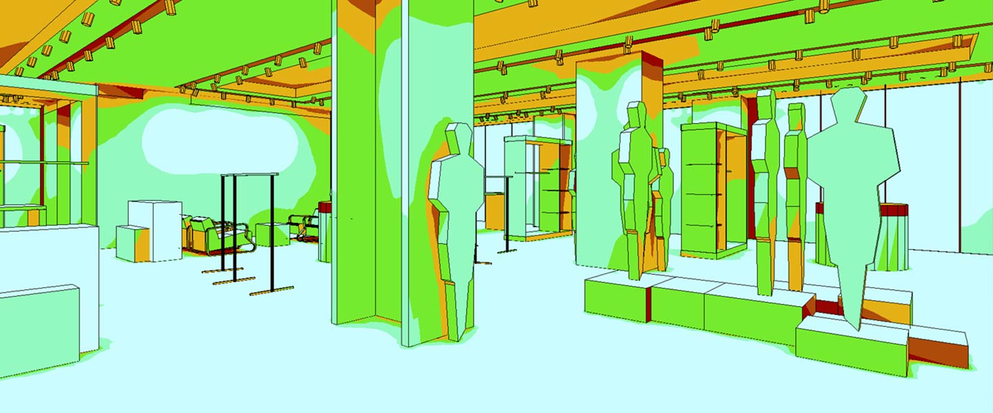 Progettazione illuminotecnica: disegno per evidenziare l'intensità della luce nell'ambiente